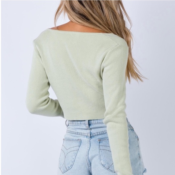 Princess Polly Long Sleeve Cropped Sweater - Pale Green - Picture 5 of 6